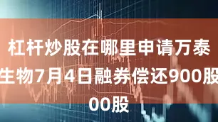 杠杆炒股在哪里申请万泰生物7月4日融券偿还900股